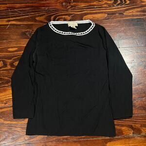 Elementz M Y2K Ribbed Knit Top Black 3 4 Sleeve Minimalist